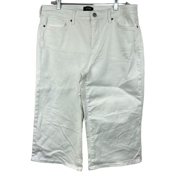 NYDJ Wide Leg Pedal Pusher Cropped Jeans White 12 Capri Lift and Tuck - Picture 1 of 12